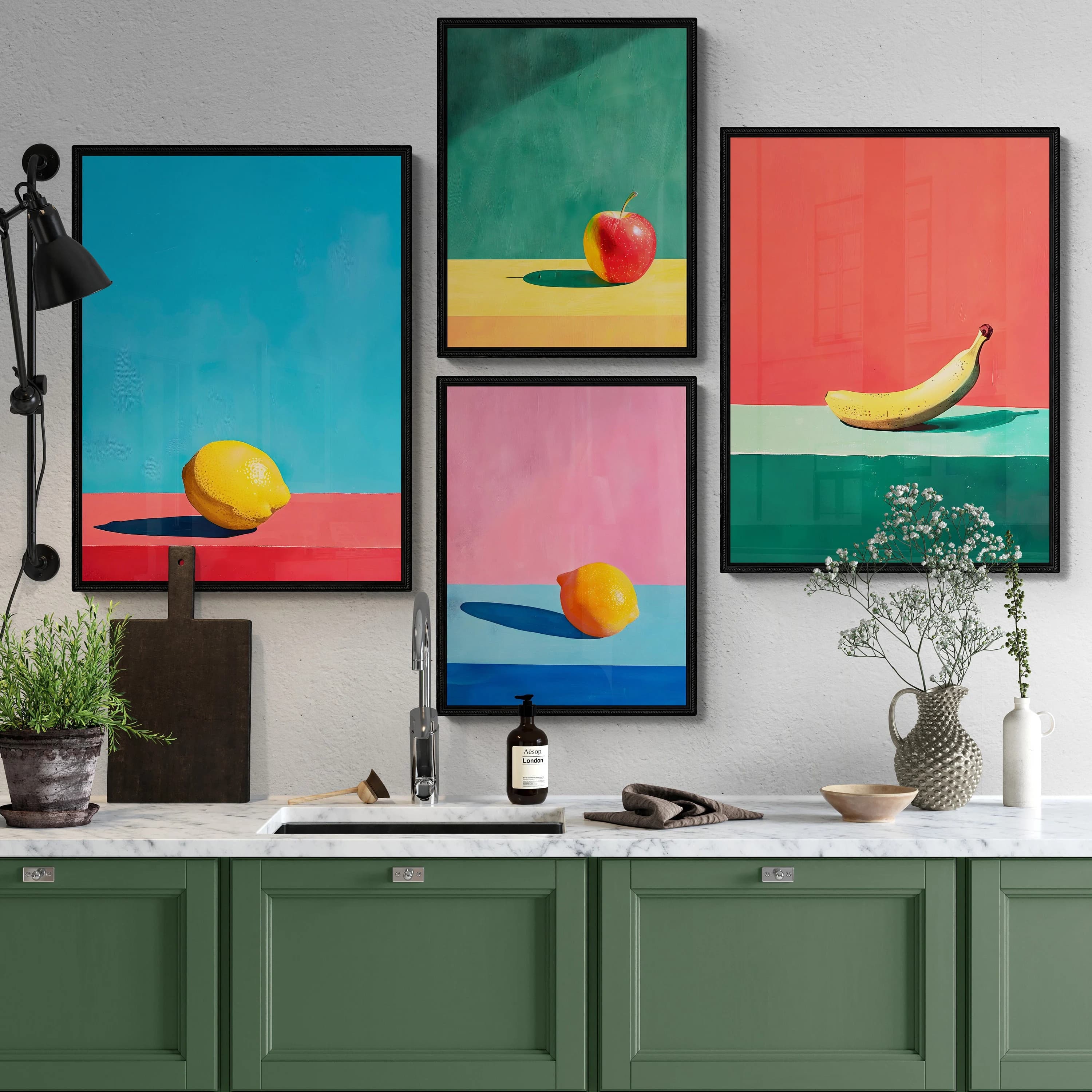 Vibrant Minimalist Fruit Wall Art Set